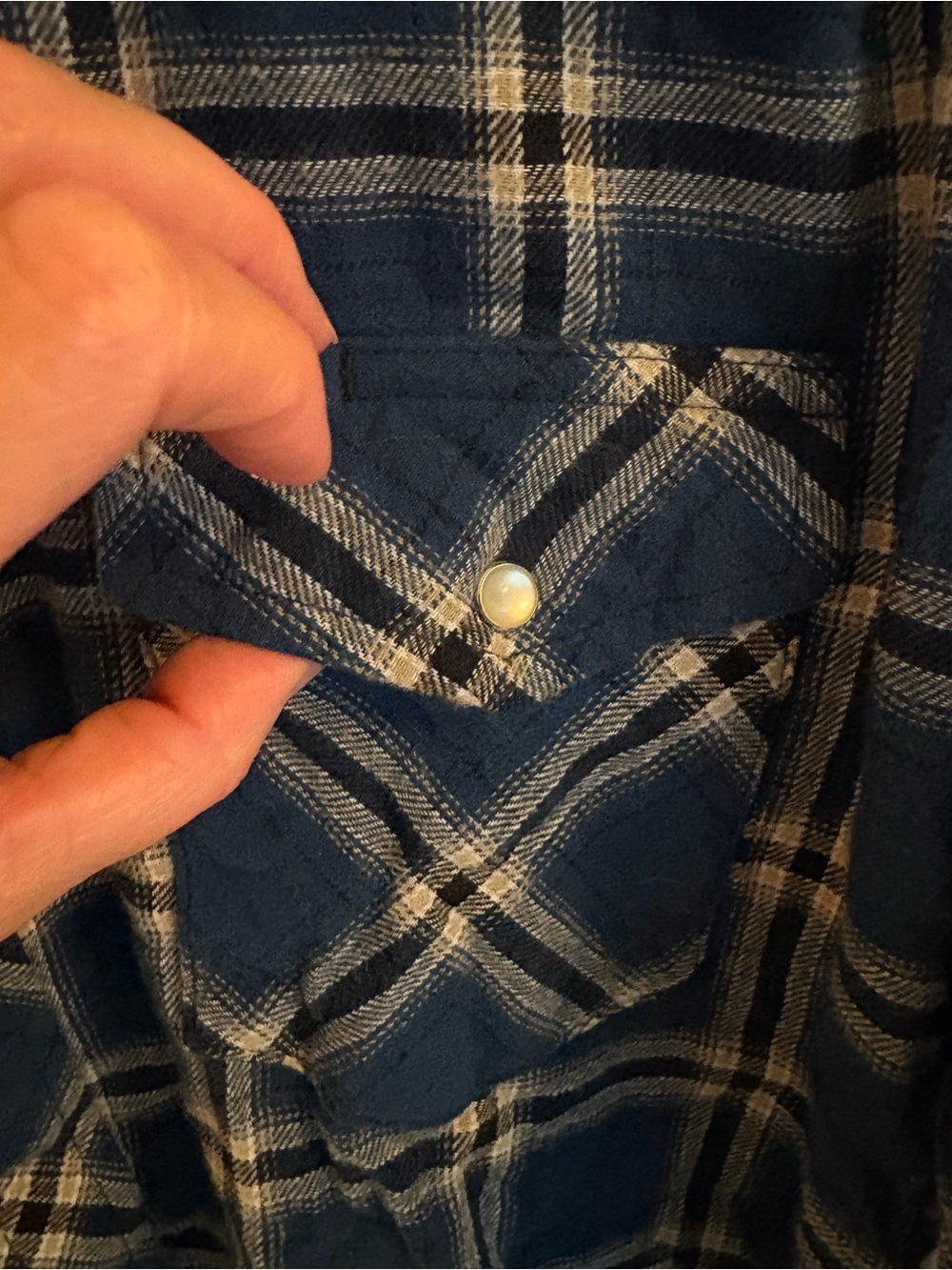 Wrangler Blue Plaid Pearl Button Snap Flannel Shirt - Picture 7 of 16